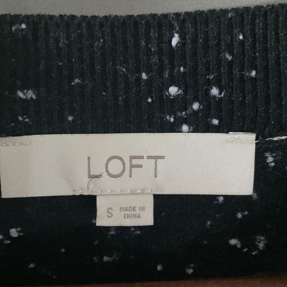 LOFT V-Neck Sweater Black Speck Cut-Out Office Casual Long Sleeve Pullover SMALL - Picture 4 of 9